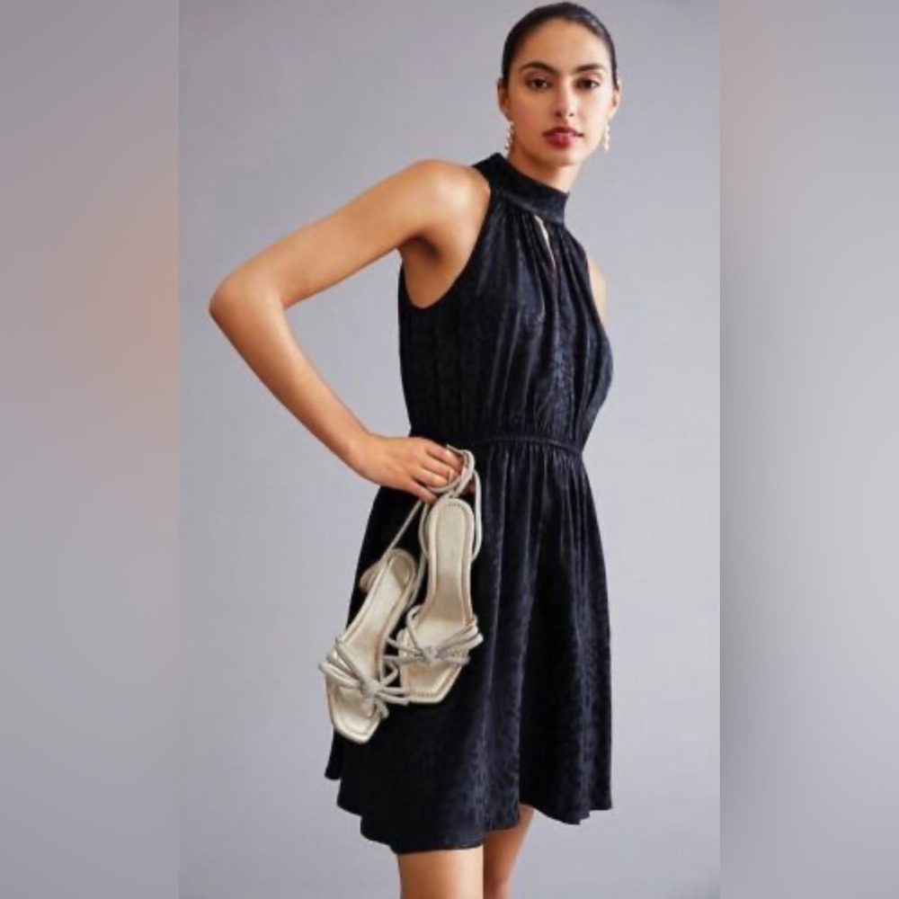 Anthropology Halter Neck Mini Dress Black Size Small